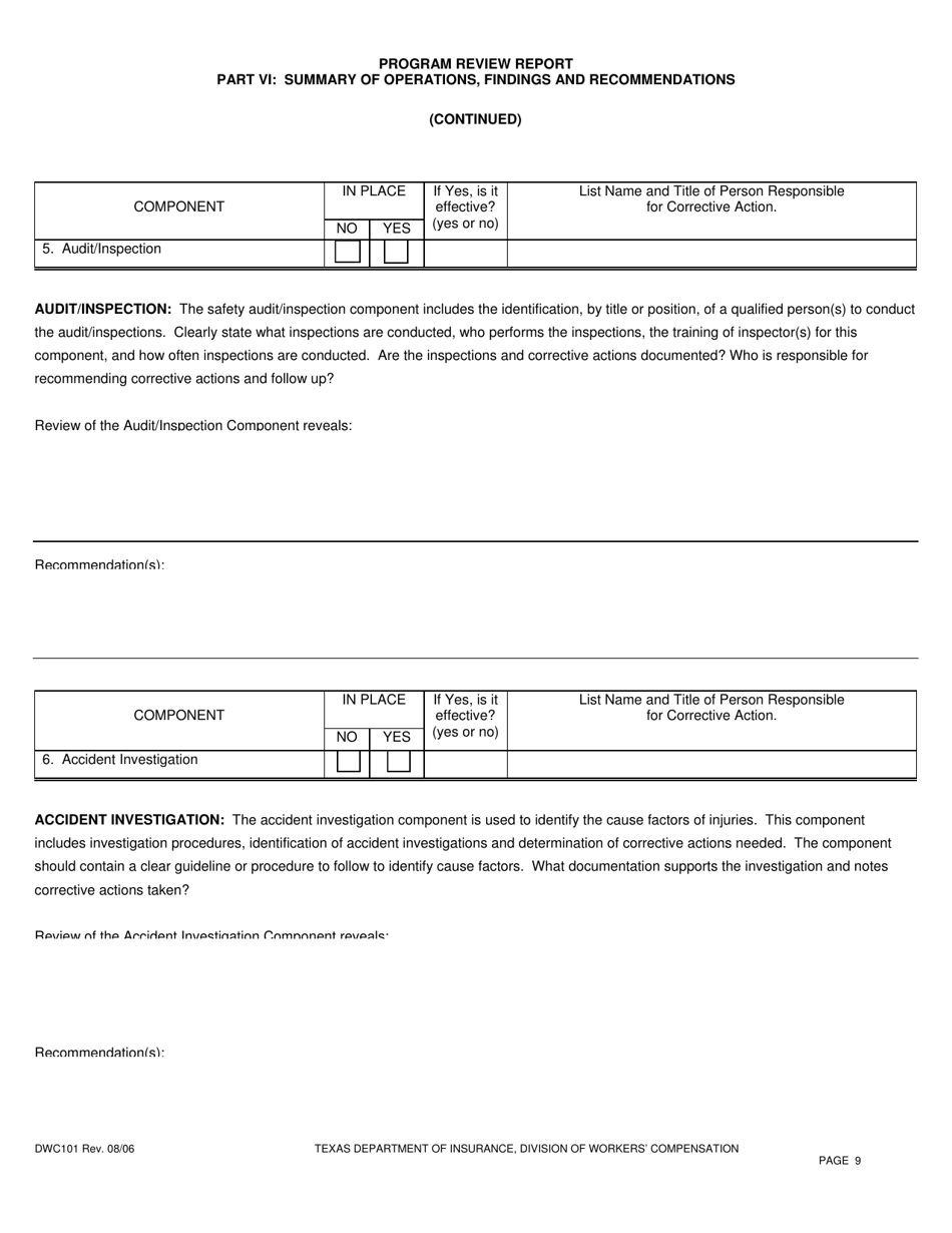 Form DWC101 Program Review Report - Texas, Page 9