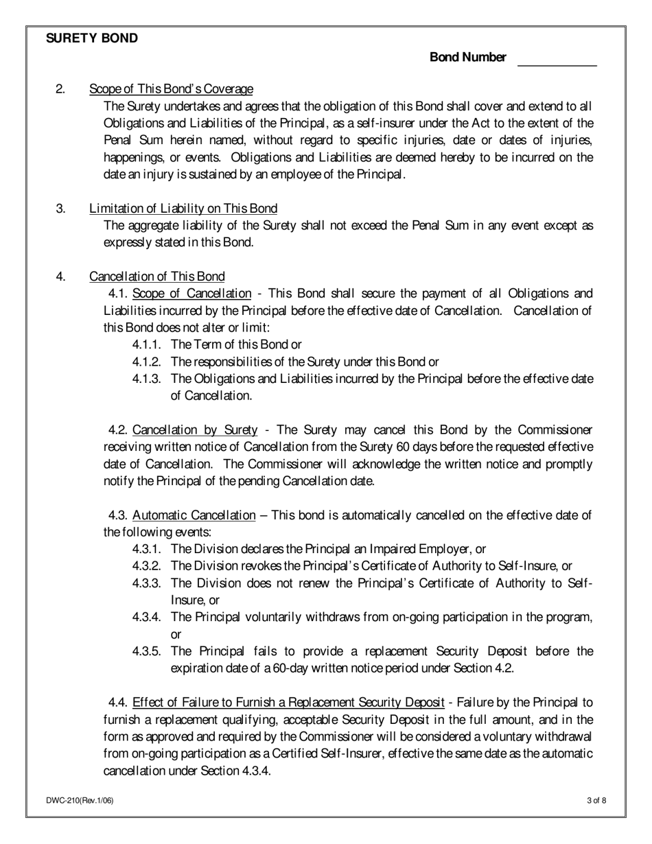 Form DWC210 Surety Bond for Certified Self-insurance Liabilities - Texas, Page 3