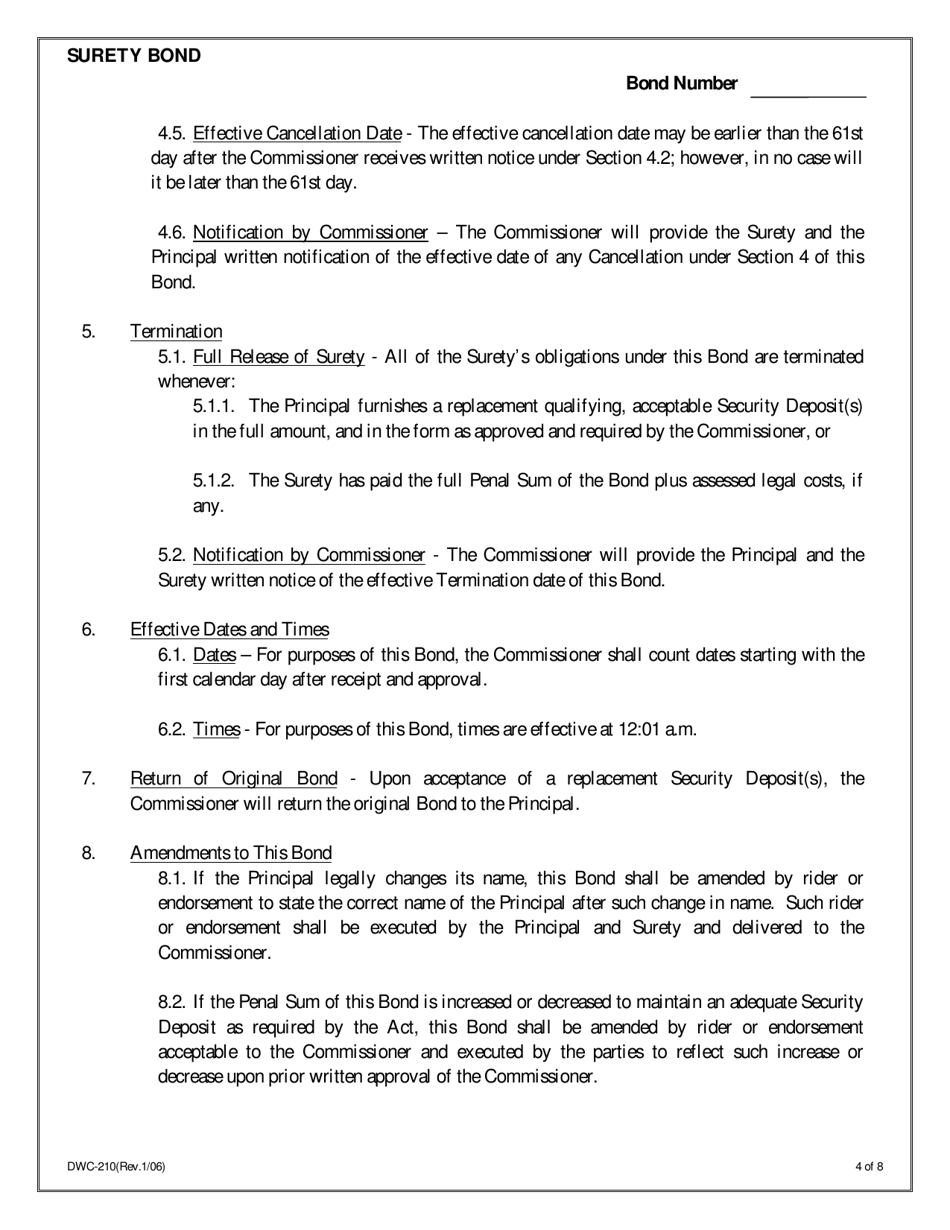 Form DWC210 Surety Bond for Certified Self-insurance Liabilities - Texas, Page 4