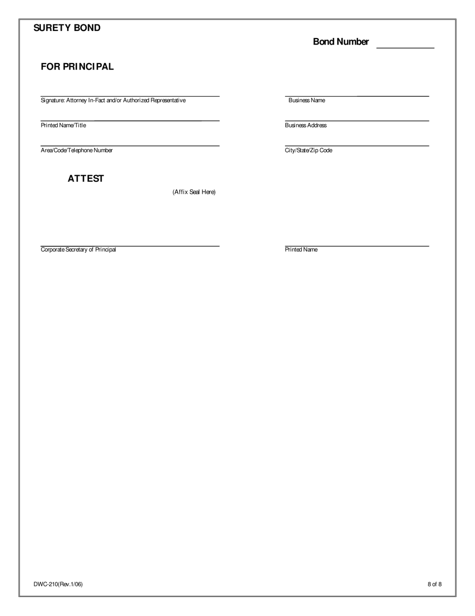 Form DWC210 Surety Bond for Certified Self-insurance Liabilities - Texas, Page 8