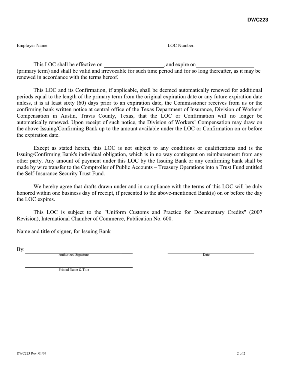 Form Dwc223 - Fill Out, Sign Online And Download Fillable Pdf, Texas 