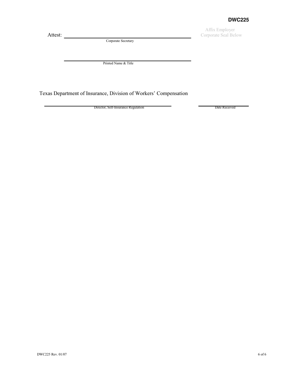 Form DWC225 Self-insurers Agreement to Post Documentary Irrevocable Standby Letter of Credit - Texas, Page 6