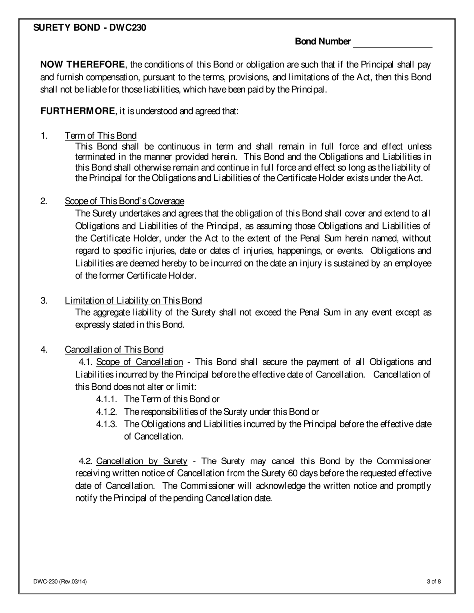Form DWC230 Surety Bond for Assumed Certified Self-insurance Liabilities - Texas, Page 3