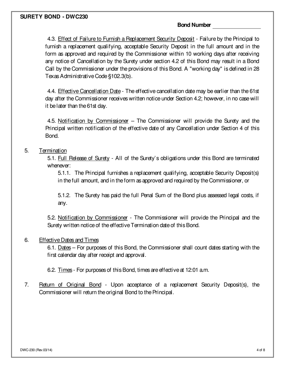 Form DWC230 Surety Bond for Assumed Certified Self-insurance Liabilities - Texas, Page 4