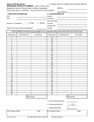 Document preview: Form DWC-03S Seasonal Wage Statement - Rhode Island