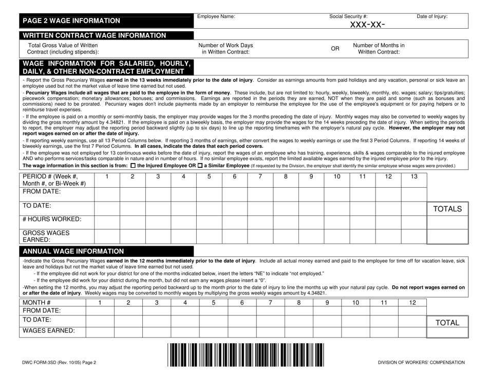 Form DWC003SD Employers Wage Statement for School Districts - Texas, Page 2