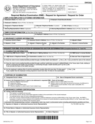 Form DWC022 Required Medical Examination (Rme) - Request for Agreement/Request for Order - Texas