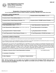 Form DWC027 Designation of Insurance Carrier&#039;s Austin Representative - Texas