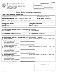 Document preview: DWC Form 072 Medical Quality Review Panel Application - Texas