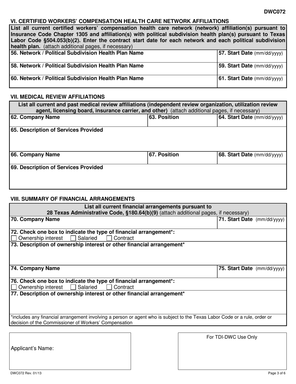 DWC Form 072 Medical Quality Review Panel Application - Texas, Page 3