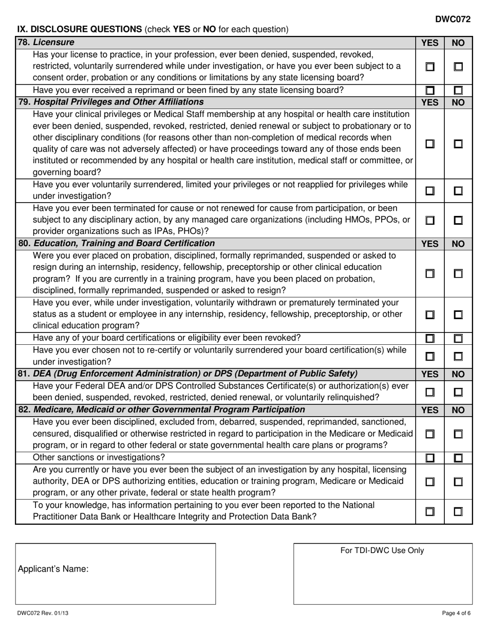 DWC Form 072 Medical Quality Review Panel Application - Texas, Page 4