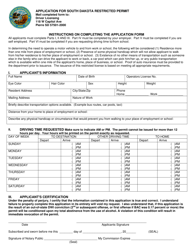 Document preview: Application for South Dakota Restricted Permit - South Dakota