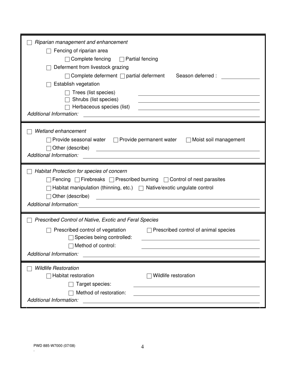 Form PWD885 Wildlife Management Plan for Agricultural Tax Valuation - Texas, Page 4