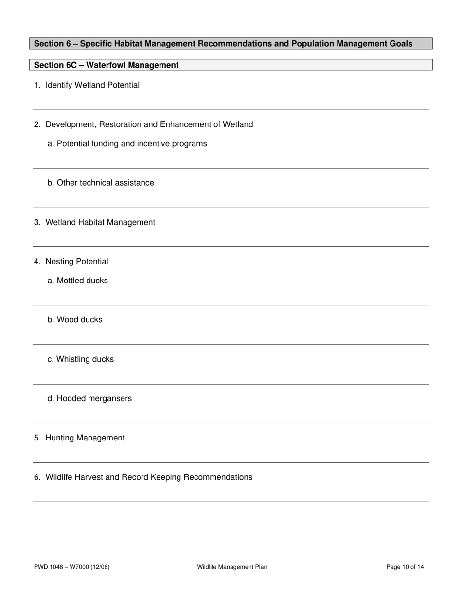 Form PWD1046 Wildlife Management Plan - Texas, Page 10