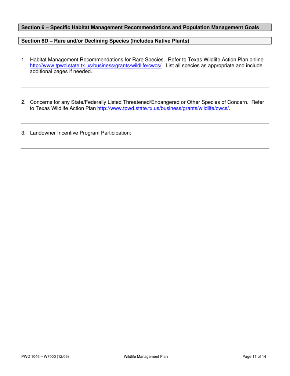 Form PWD1046 Wildlife Management Plan - Texas, Page 11