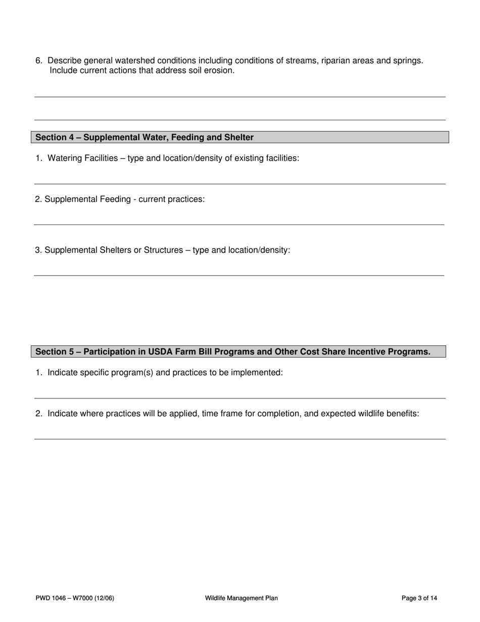 Form PWD1046 Wildlife Management Plan - Texas, Page 3
