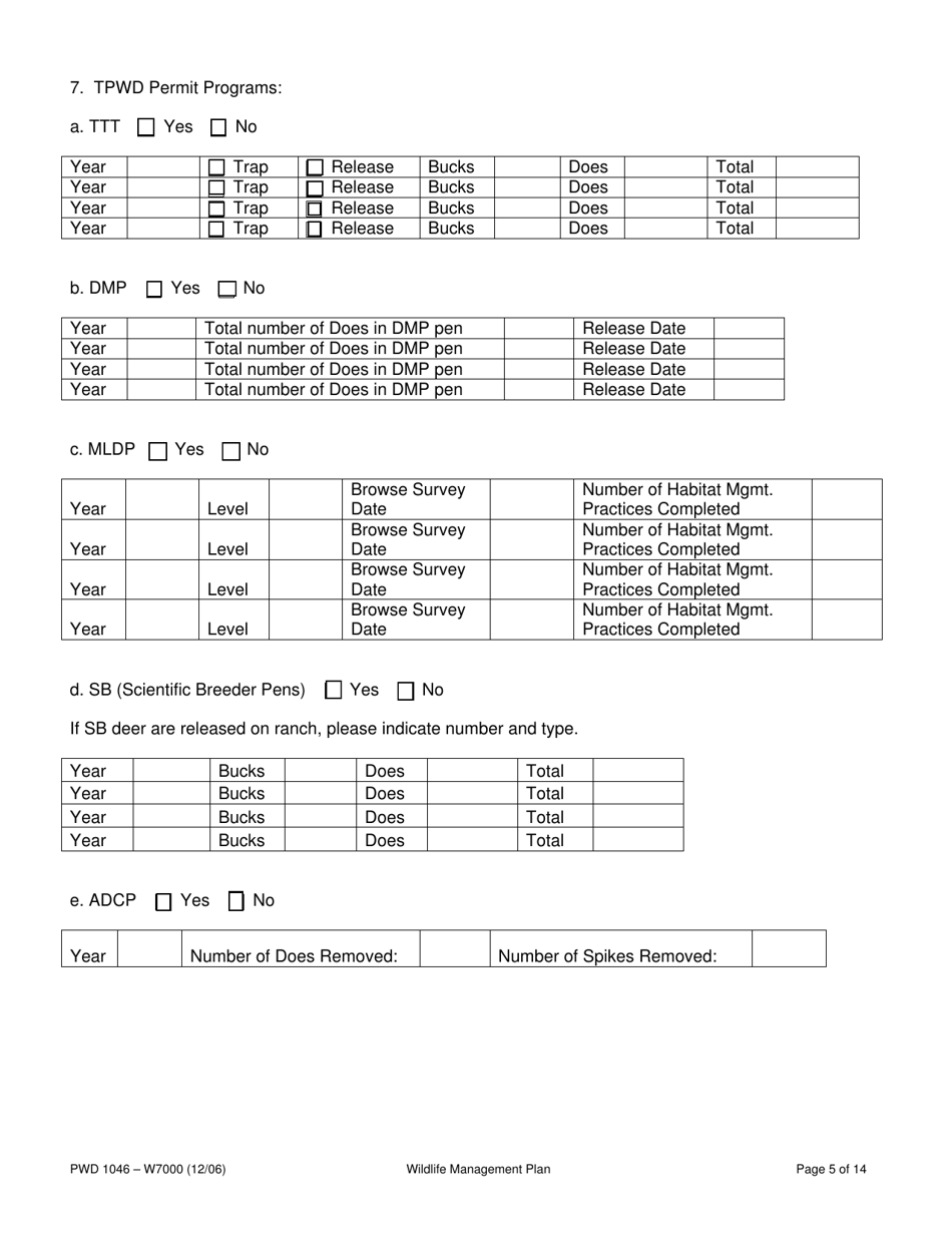Form PWD1046 Wildlife Management Plan - Texas, Page 5