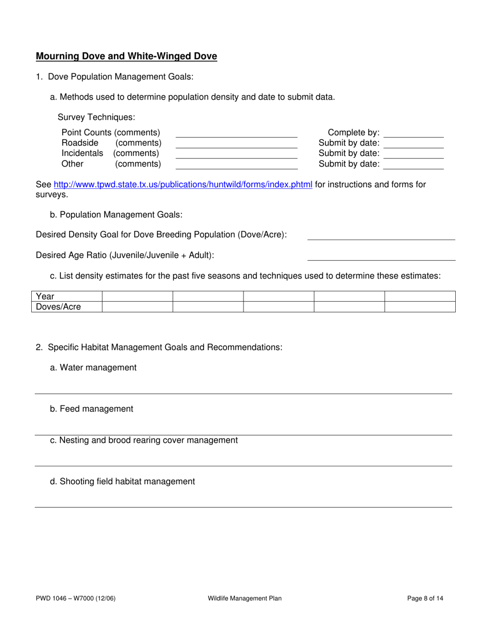 Form PWD1046 Wildlife Management Plan - Texas, Page 8
