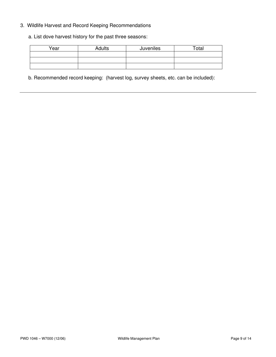 Form PWD1046 Wildlife Management Plan - Texas, Page 9