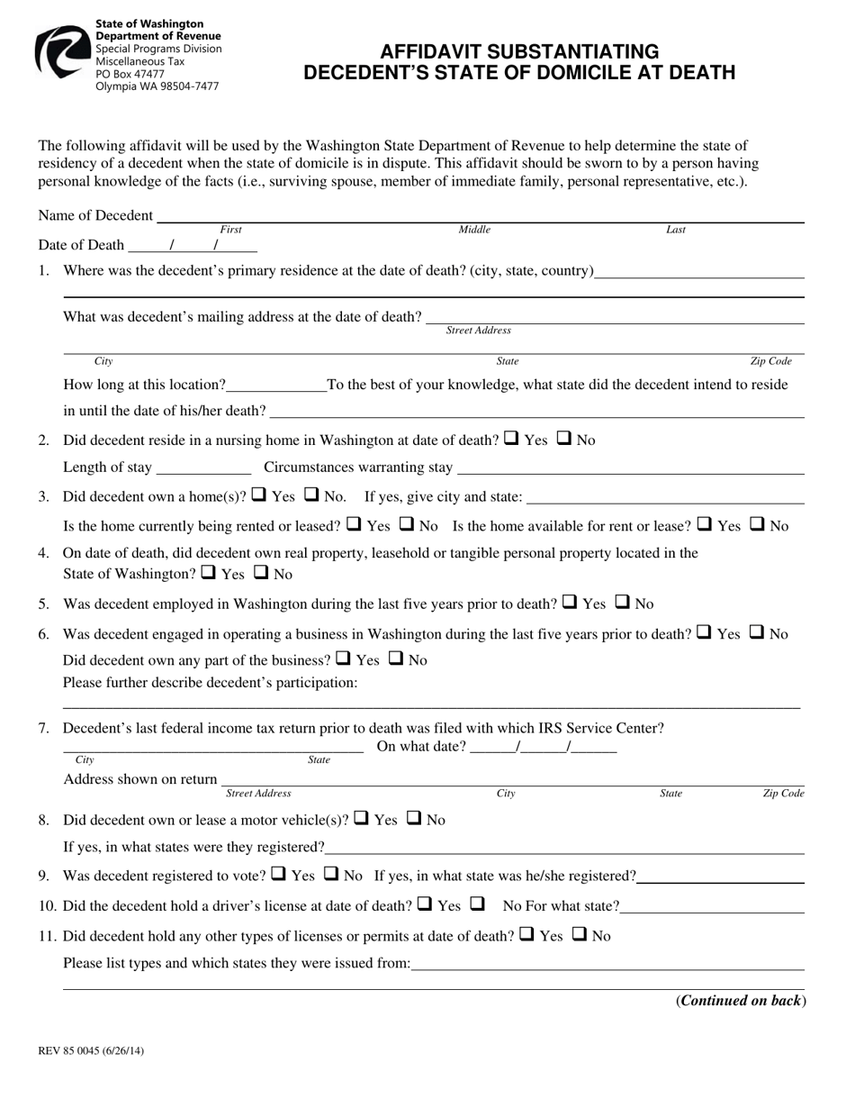 Form REV85 0045 - Fill Out, Sign Online and Download Printable PDF ...