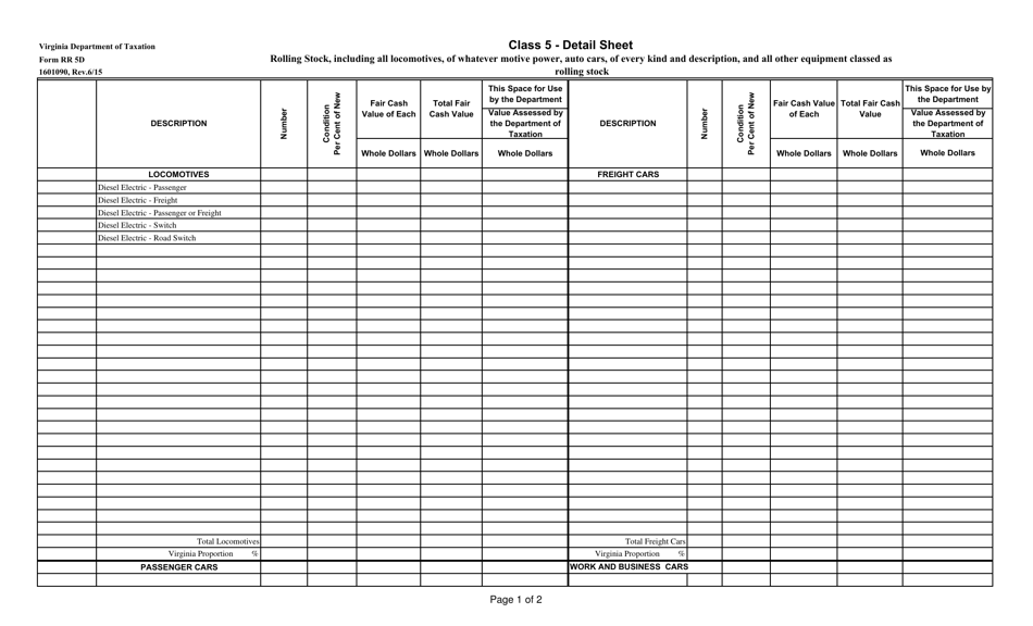 Form RR5D Class 5 Detail Sheet - Virginia, Page 1
