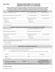 Document preview: Form VA-1 Request for Copy of Tax Return - Virginia