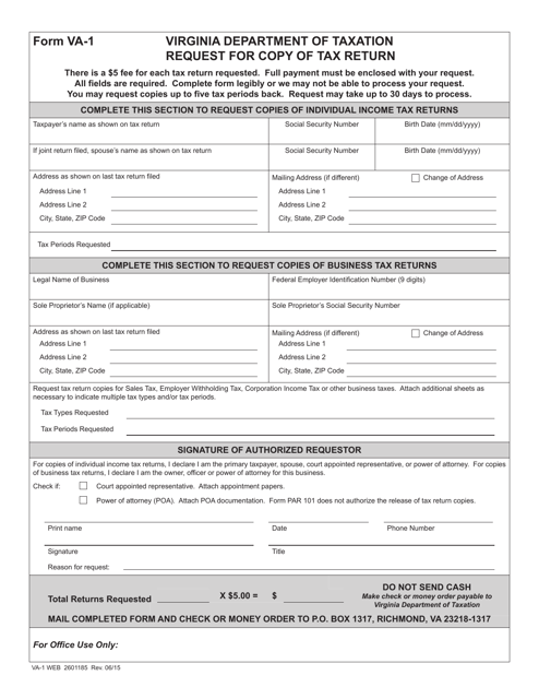 Form VA-1 Request for Copy of Tax Return - Virginia