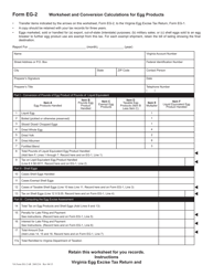 Form EG-2 Worksheet and Conversion Calculations for Egg Products - Virginia
