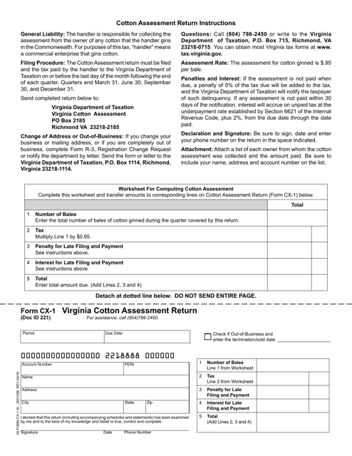 Form CX-1 Virginia Cotton Assessment Return - Virginia