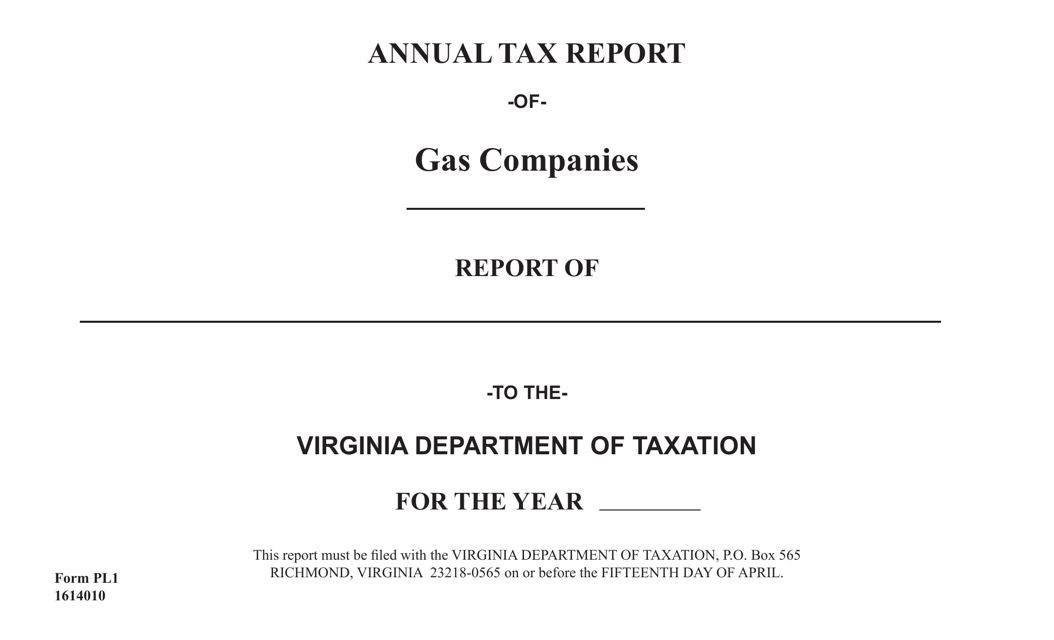 Form PL1 Annual Tax Report - Gas Companies Title Page - Virginia