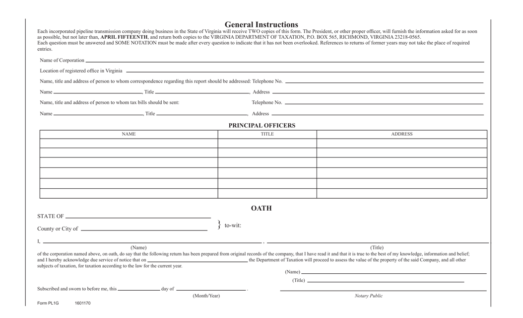 Form PL1G General Instructions and Oath Page - Virginia