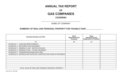Document preview: Form PL1A Annual Tax Report of Gas Companies - Virginia