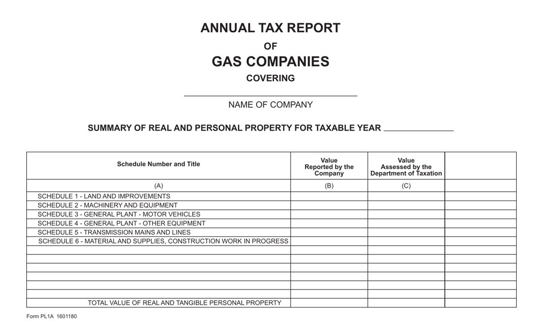 Form PL1A Annual Tax Report of Gas Companies - Virginia