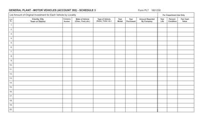 Document preview: Form PL7 Schedule 3 General Plant - Motor Vehicles (Account 392) - Virginia