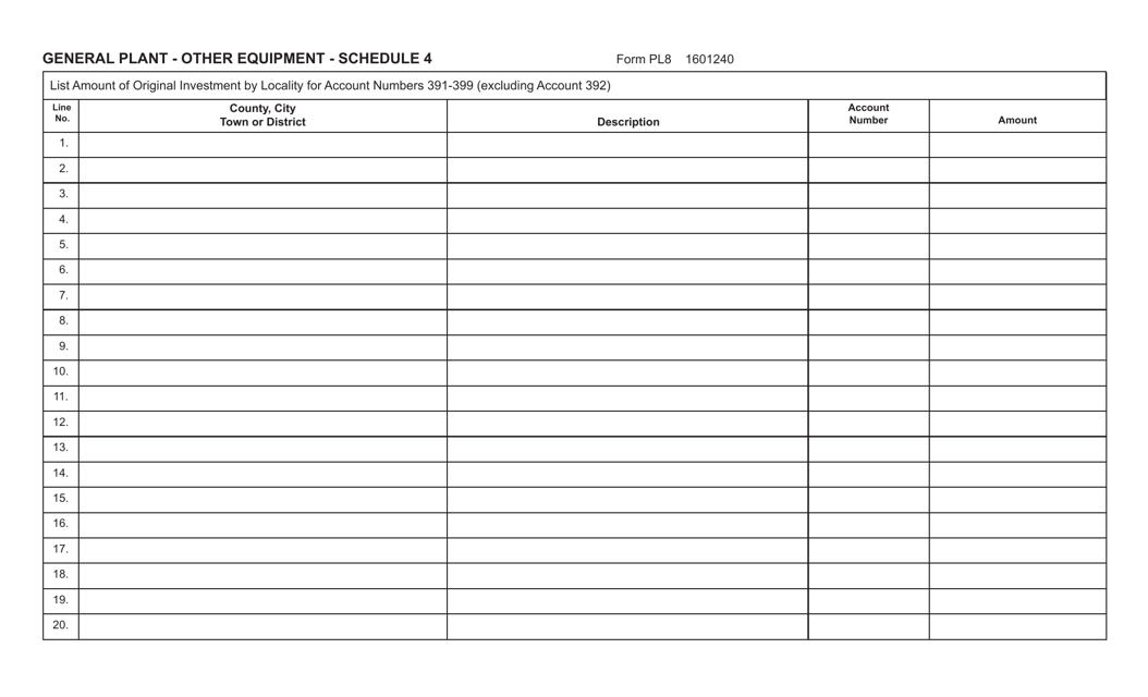 Form PL8 Schedule 4 General Plant - Other Equipment - Virginia