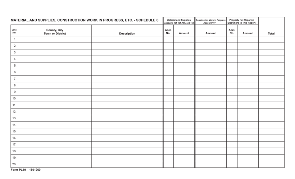 Form PL10 Schedule 6 Material and Supplies, Construction Work in Progress, Etc. - Virginia, Page 1