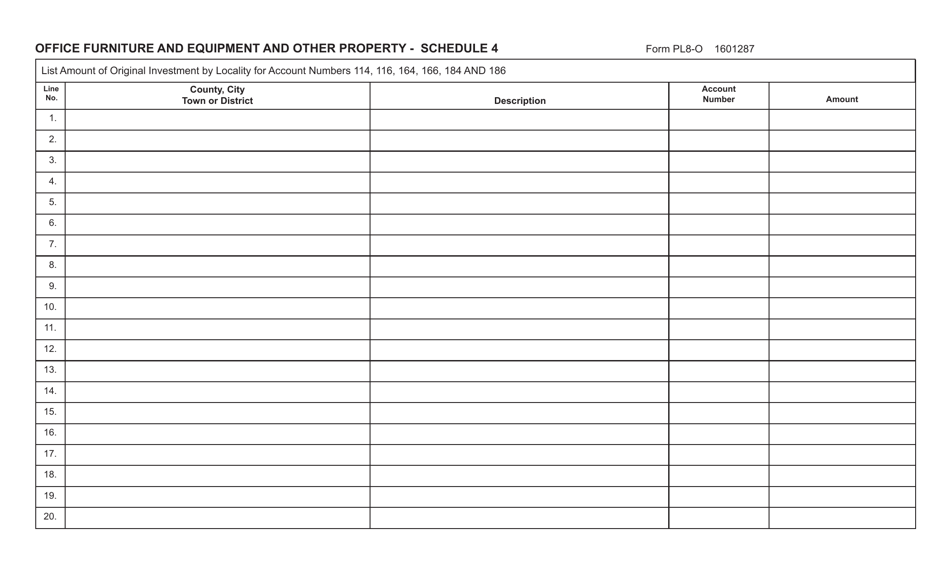 Form PL8-O Schedule 4 Office Furniture and Equipment and Other Property - Virginia, Page 1