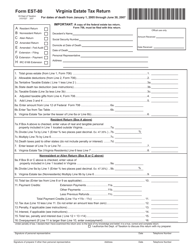 Document preview: Form EST-80 Virginia Estate Tax Return for Dates of Death From January 1, 2005 Through June 30, 2007 - Virginia