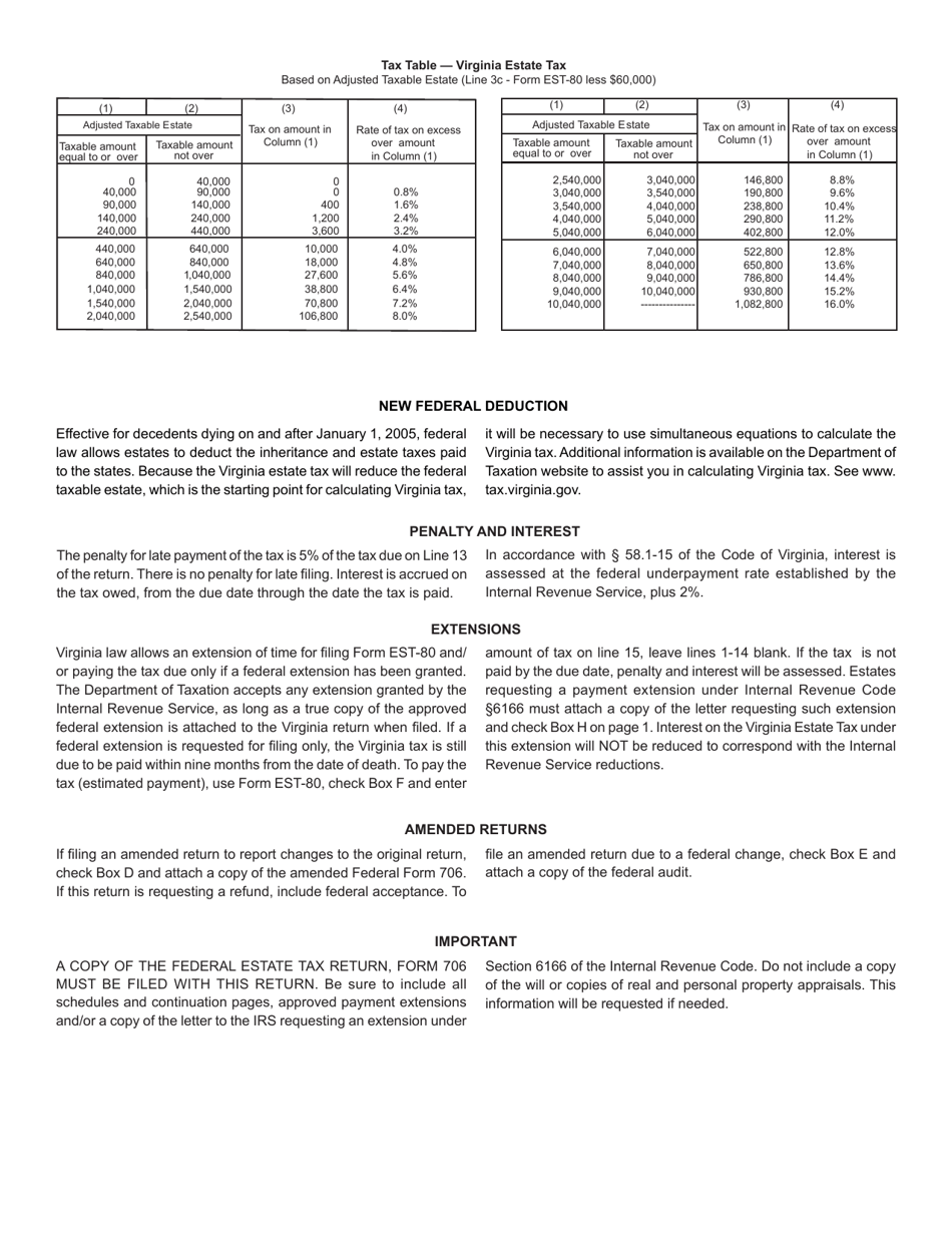 Form EST-80 Virginia Estate Tax Return for Dates of Death From January 1, 2005 Through June 30, 2007 - Virginia, Page 3