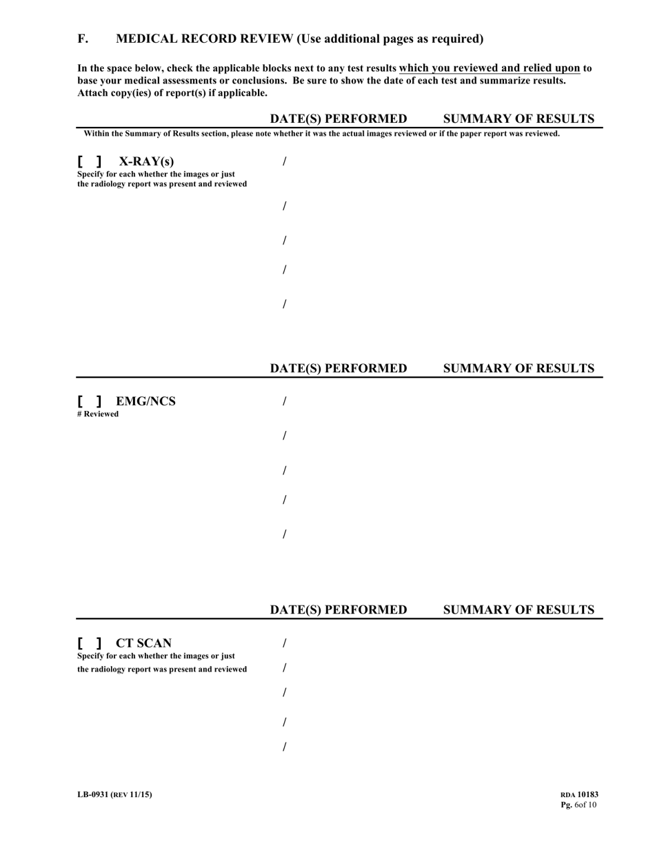 Form LB-0931 Mir Impairment Rating Report - 5th Edition - Tennessee, Page 6