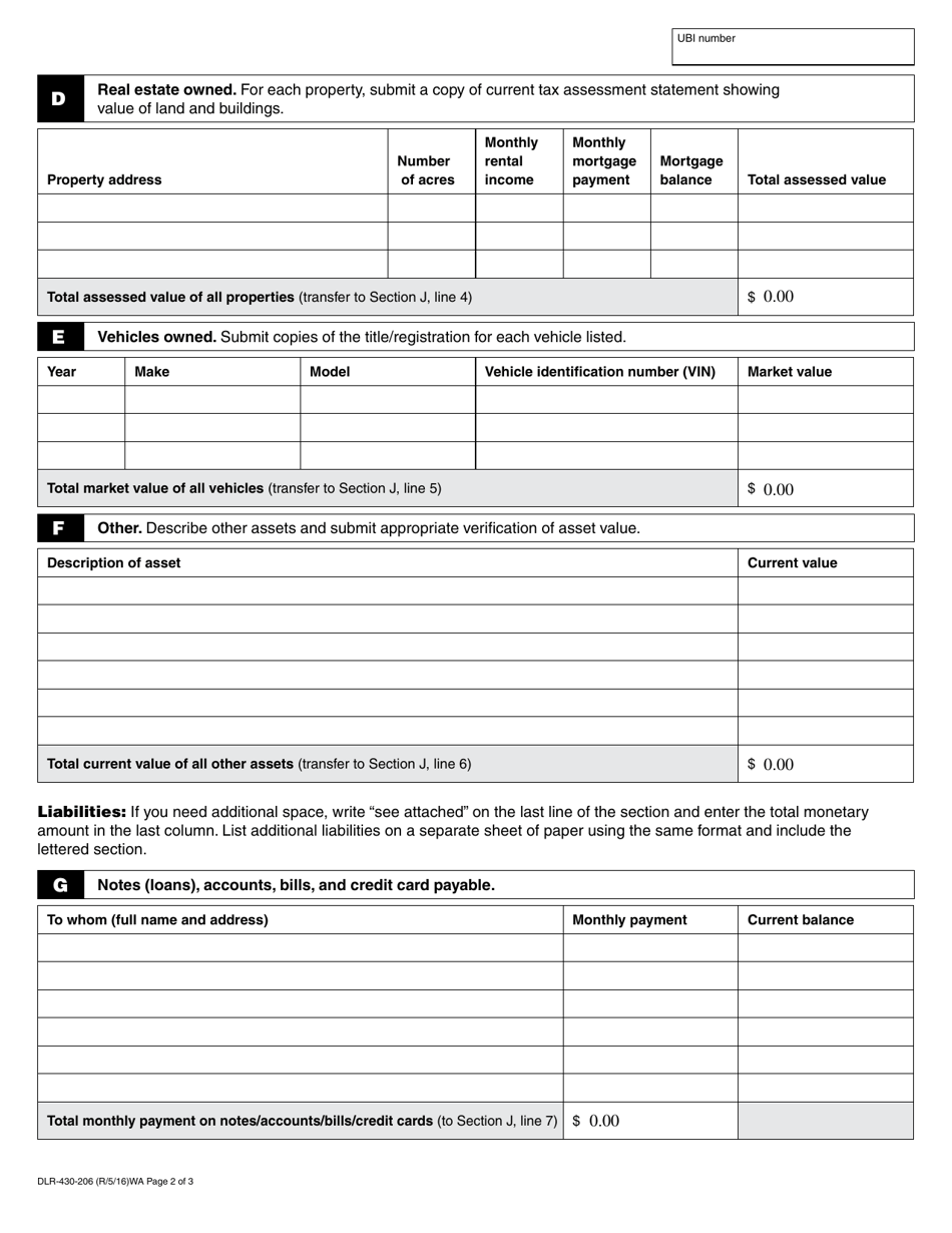 Form Dlr 430 206 Fill Out Sign Online And Download Fillable Pdf Washington Templateroller 4935