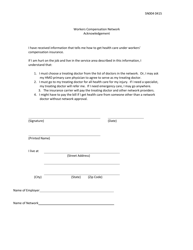 Document preview: Form SN004 Workers Compensation Network Acknowledgement - Texas