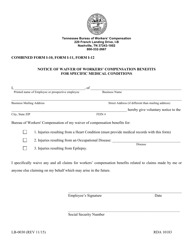 Document preview: Form LB-0030 (I-10; I-11; I-12) Notice of Waiver of Workers' Compensation Benefits for Specific Medical Conditions - Tennessee