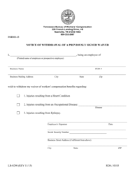 Form I-13 (LB-0290) &quot;Notice of Withdrawal of a Previously Signed Waiver&quot; - Tennessee