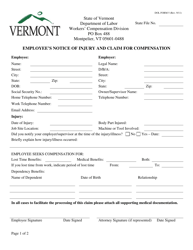 DOL Form 5 Employee&#039;s Notice of Injury and Claim for Compensation - Vermont
