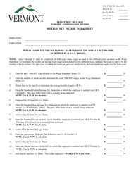 Document preview: DOL Form 25S Weekly Net Income Worksheet - Vermont