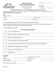 Document preview: DOL Form VR227 Denial/Discontinuance of Vocational Rehabilitation by Employer or Carrier - Vermont