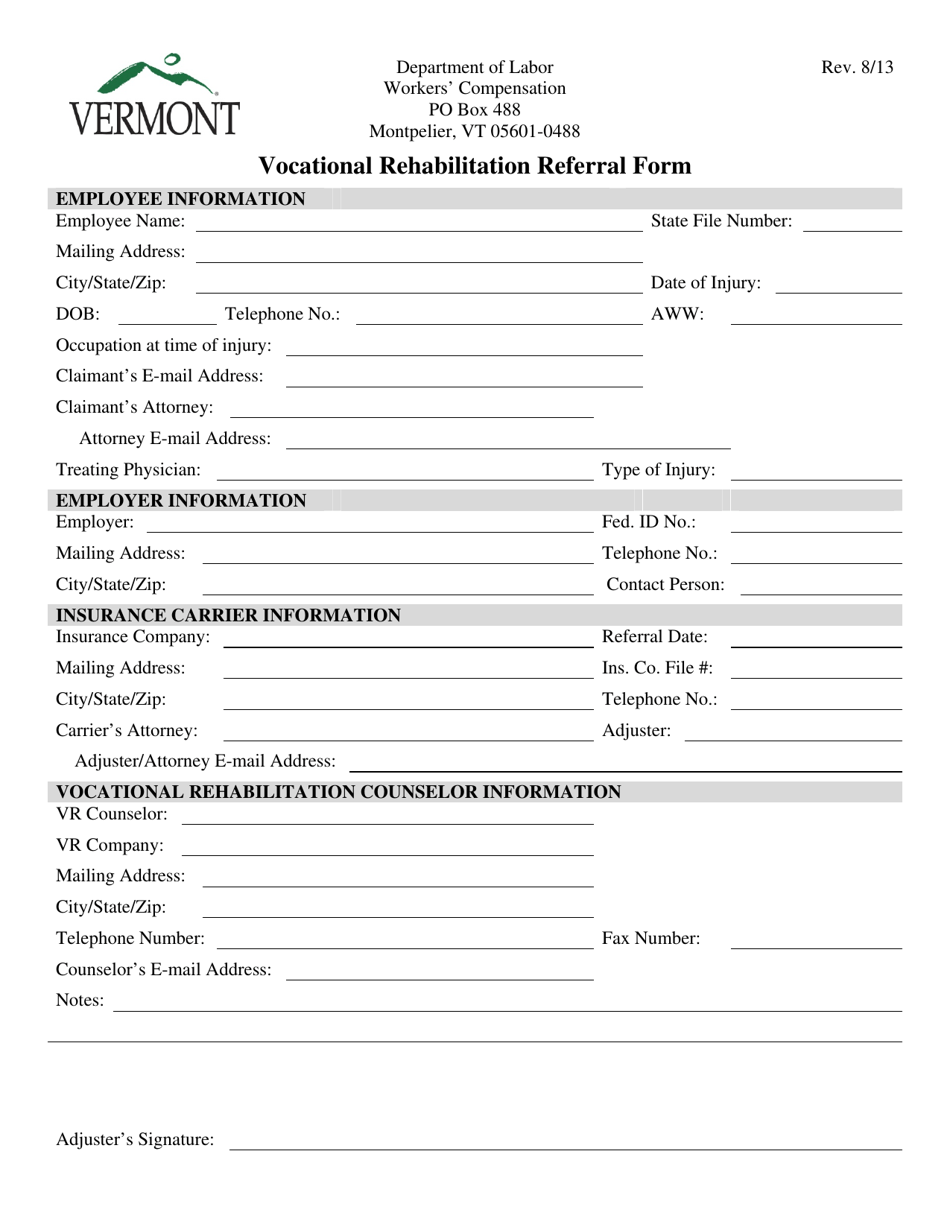 Vocational Rehabilitation Referral Form - Vermont, Page 1