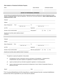 Application for Vermont Certification as a Vocational Rehabilitation Counselor or Job Developer/Intern - Vermont, Page 2