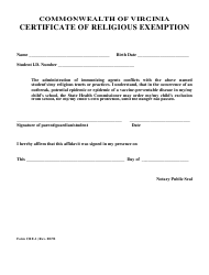 Document preview: Form CRE-1 Certificate of Religious Exemption - Virginia